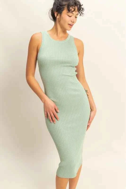 Ribbed Round Neck Sleeveless Knit Midi Dress — Livostyle