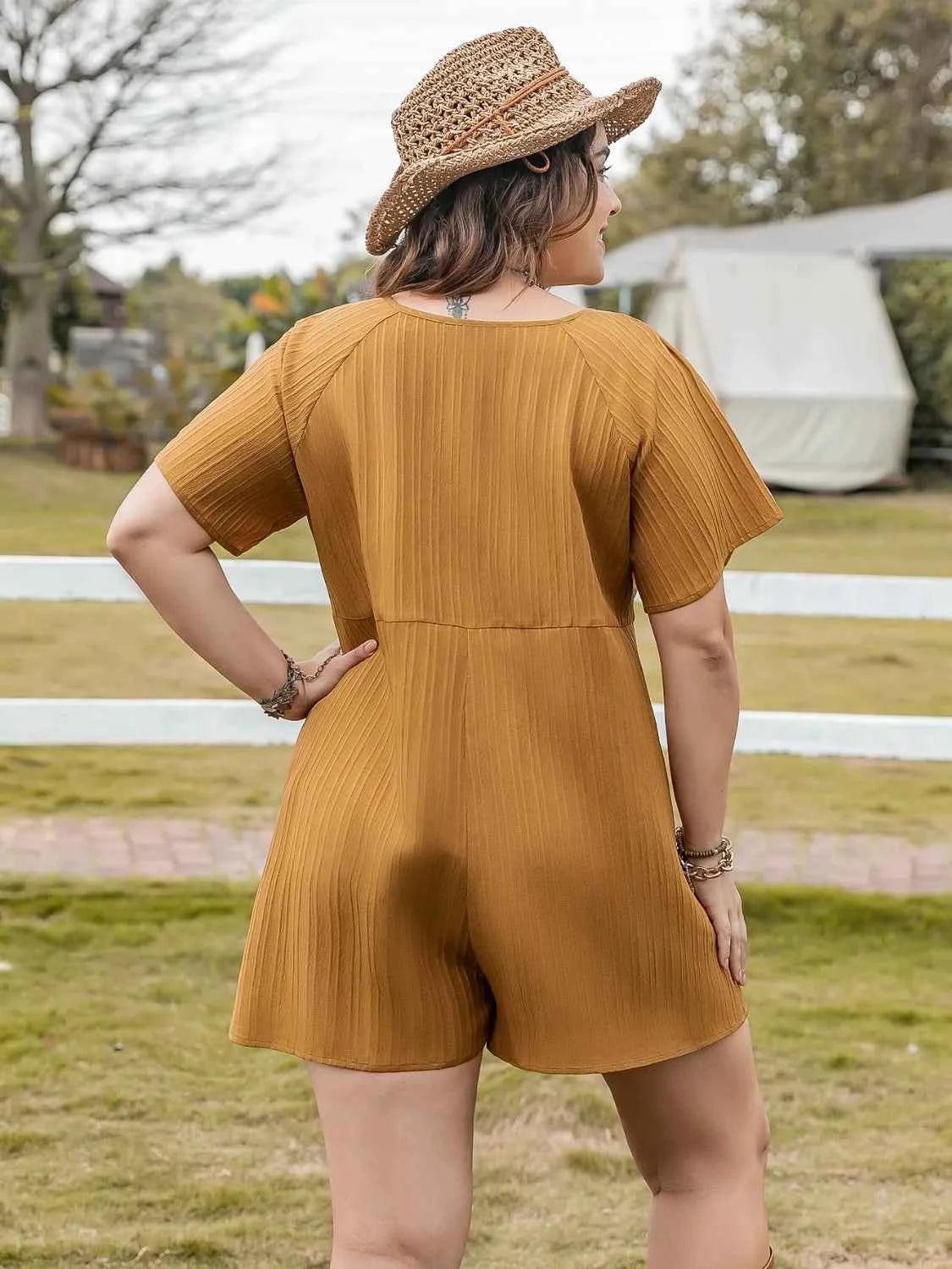 Plus Size V-Neck Short Sleeve Romper