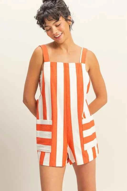 HYFVE Striped Sleeveless Overall Romper