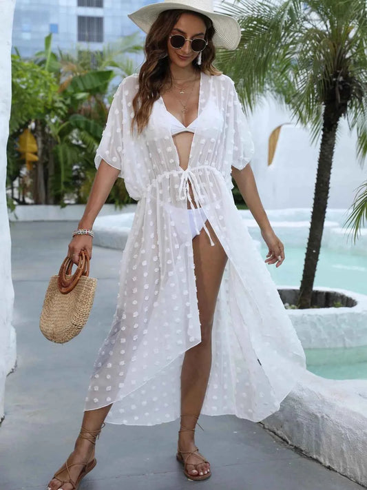 Swiss Dot Sheer Beach Cover Up Maxi Dress