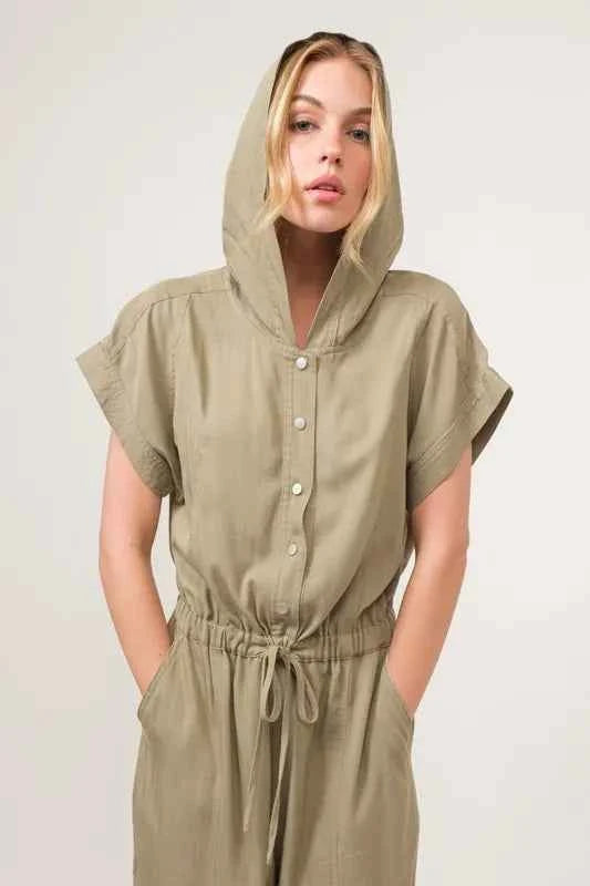 And The Why Washed Short Sleeve Hooded Jumpsuit