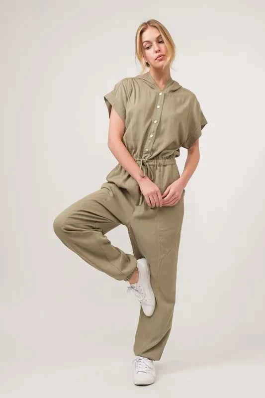 And The Why Washed Short Sleeve Hooded Jumpsuit