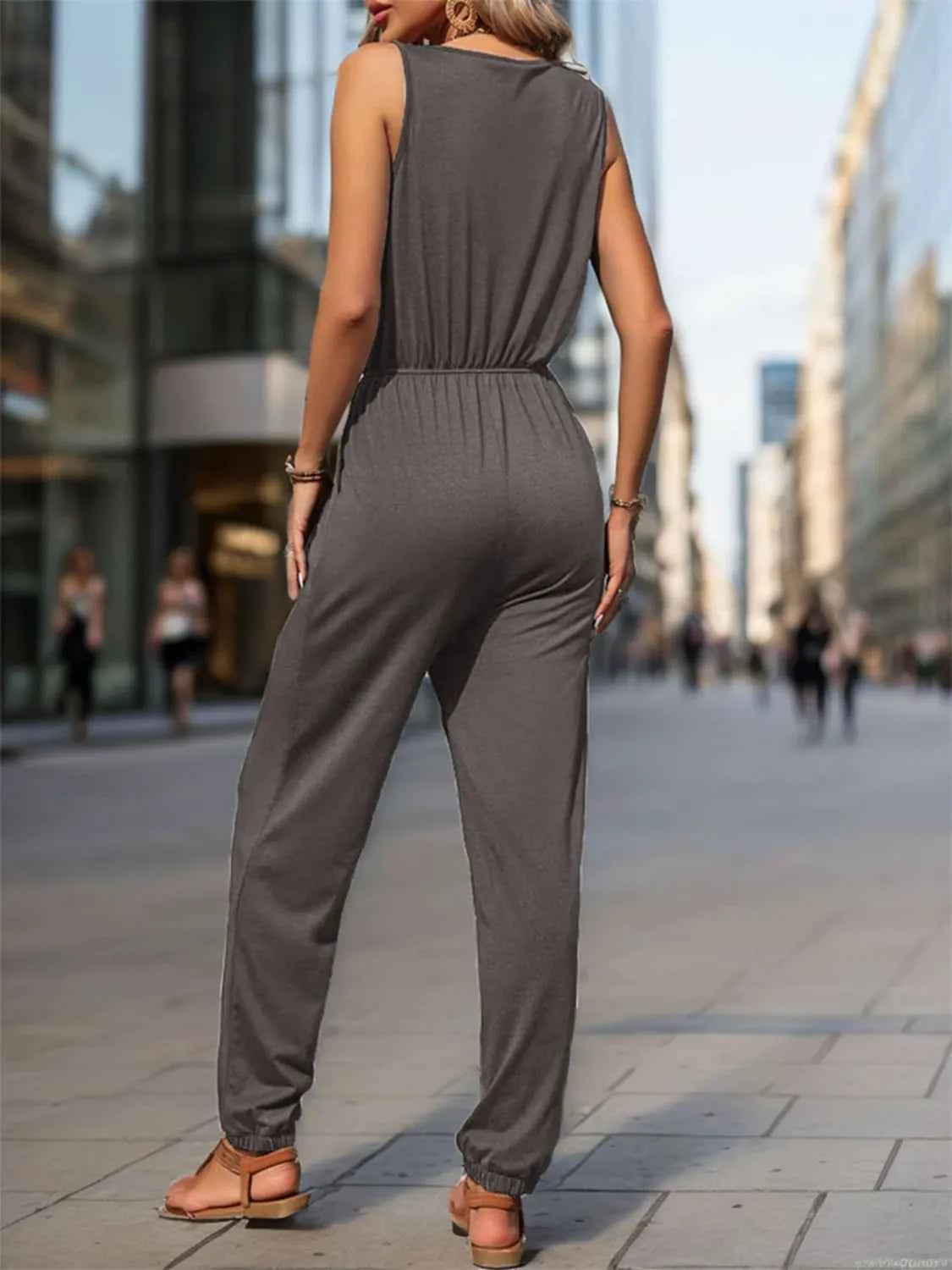 Drawstring Waist Sleeveless Jumpsuit