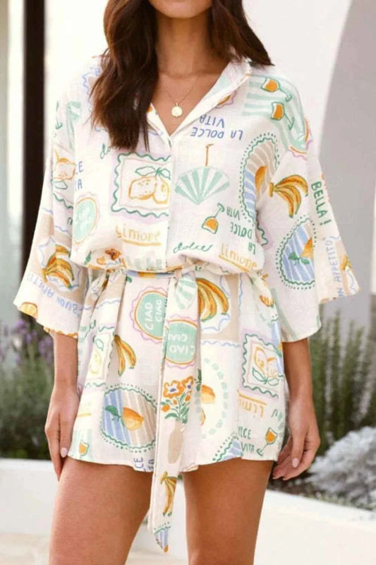 Printed 3/4 Sleeve Romper