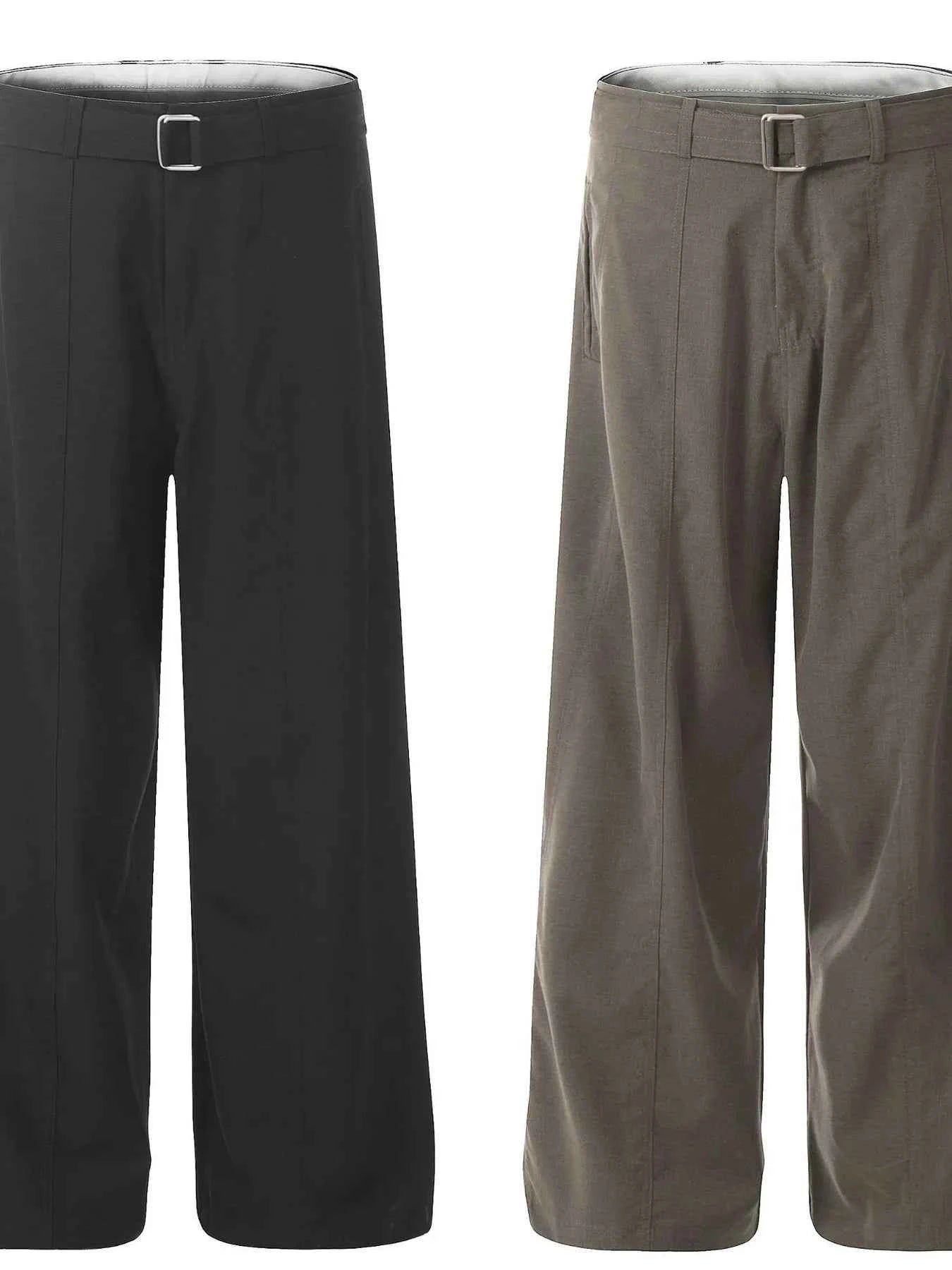 Men's Wide Leg High Waist Pants with Belt