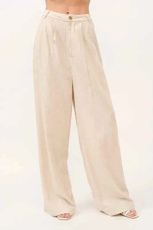 And The Why High-Rise Wide Leg Linen Blended Pants
