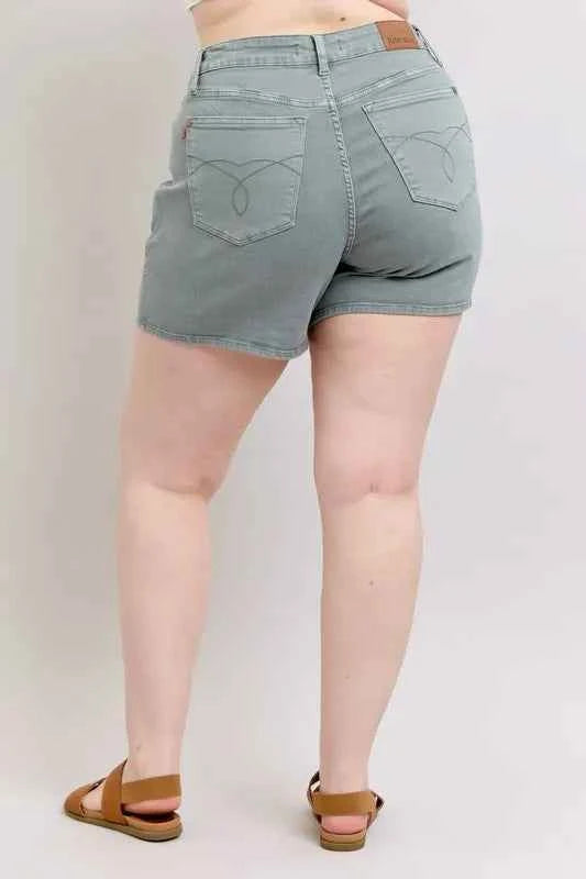 Judy Blue Full Size Hw Garment Dyed & Back Pkt Embroidery Shorts Plus Size