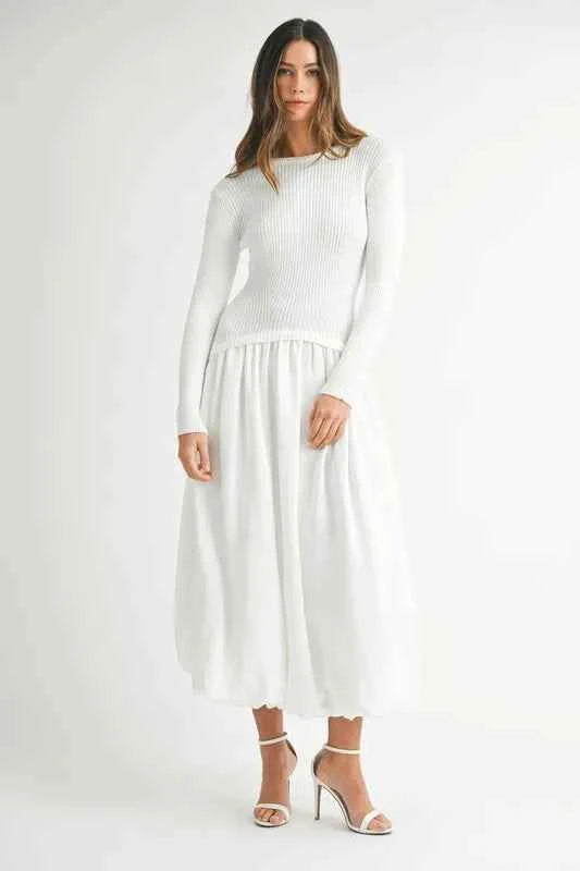 MABLE Ribbed Poplin Mix Midi Sweater Dress