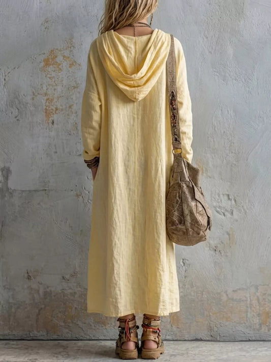 Hooded Long Sleeve Midi Dress with Pockets
