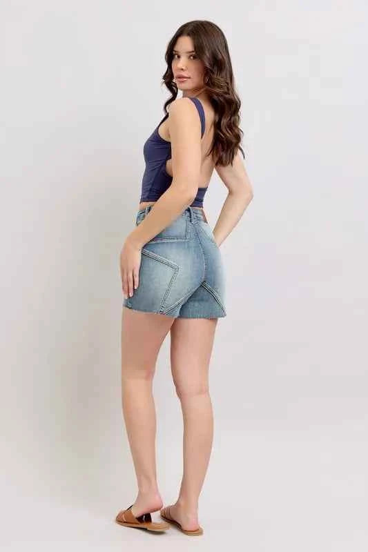 Judy Blue Full Size High Waist Star Seam Detail Denim Shorts Plus Size