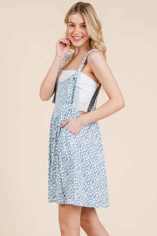 BOMBOM Floral Print Overalls with Pockets