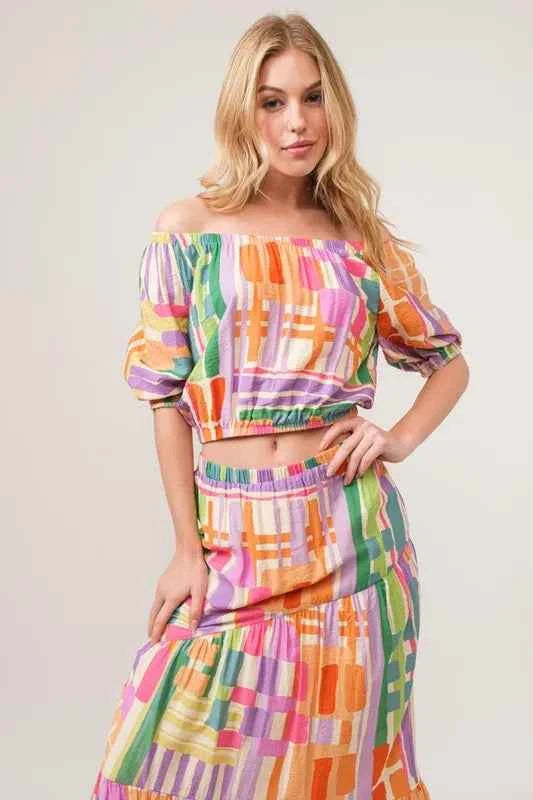 And The Why Asymmetric Geo Printed Tiered Maxi Skirt