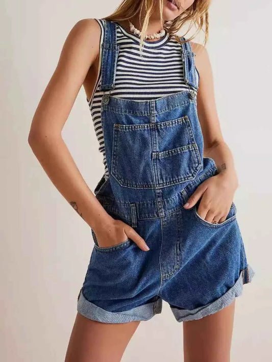 Wide Strap Square Neck Denim Overalls