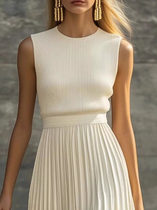 Sleeveless Ribbed Pleated Maxi Dress