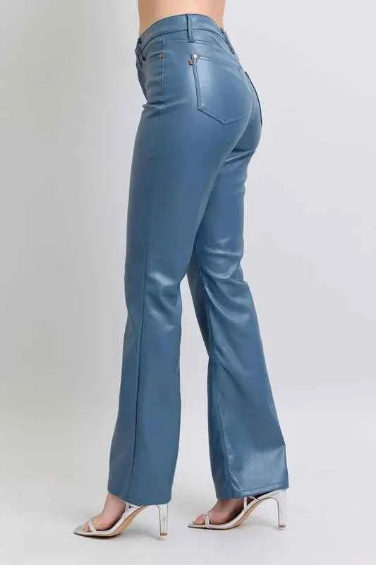 Judy Blue Full Size High Waist Tummy Control Faux Leather Bootcut Pants Plus Size