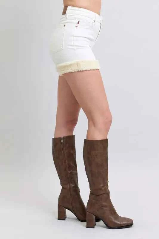 Judy Blue Full Size High Waist Shearling Cuff Denim Shorts Plus Size