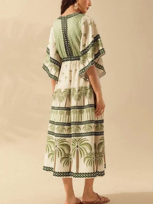 Palm Print V-Neck Midi Dress – photo 2