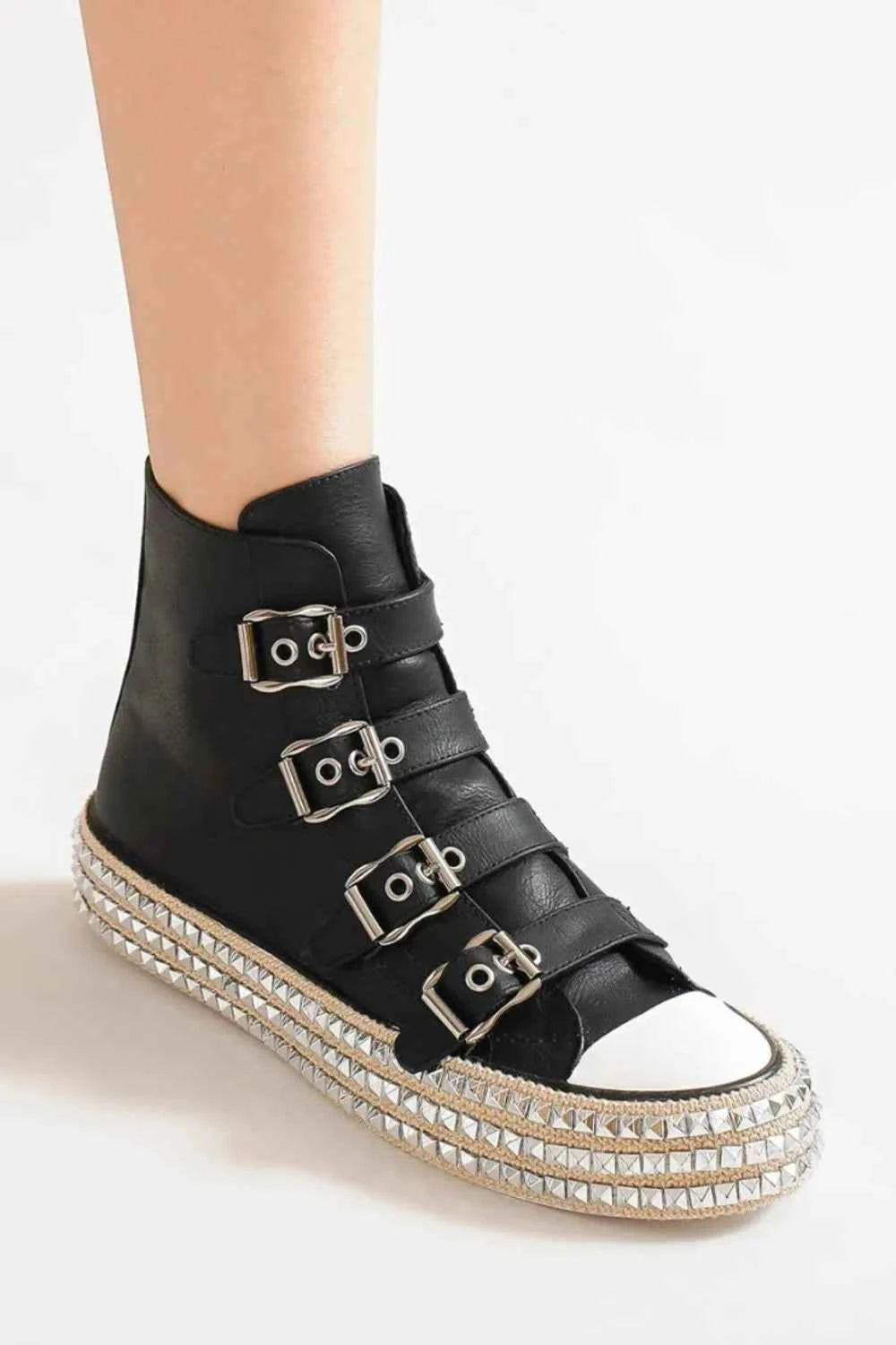 Edgy Multi-Buckle Studded Platform Sneakers for Trendy Street Style
