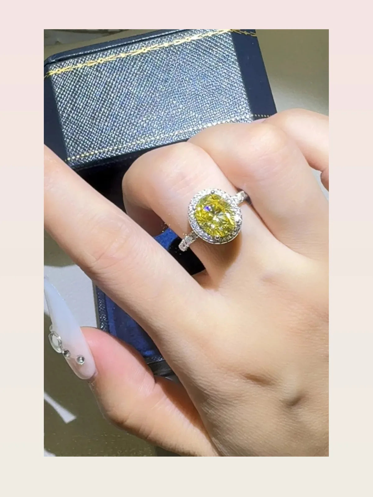 3 Carat Moissanite 925 Sterling Silver Ring — Oval-Cut Yello — styled showcase — Livostyle