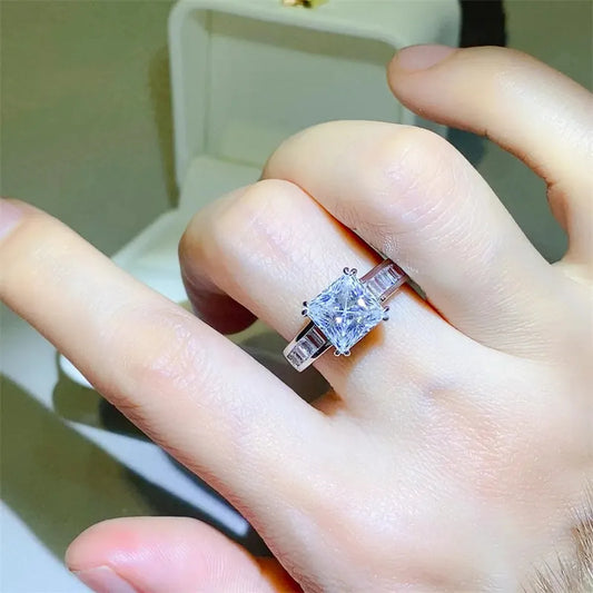 3 Carat Moissanite 925 Sterling Silver Square Ring — White P — square view — Livostyle