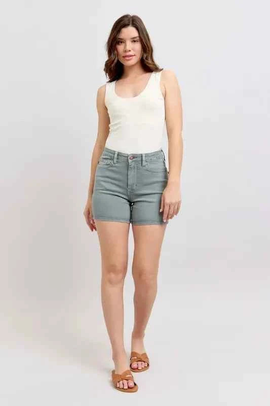 Judy Blue Full Size Hw Garment Dyed & Back Pkt Embroidery Shorts Plus Size