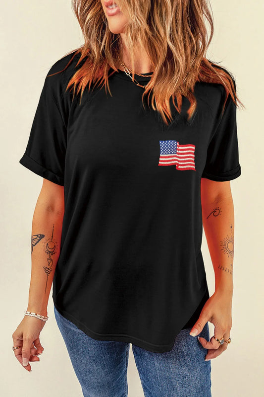 US Flag Round Neck Short Sleeve T-Shirt detail — Livostyle