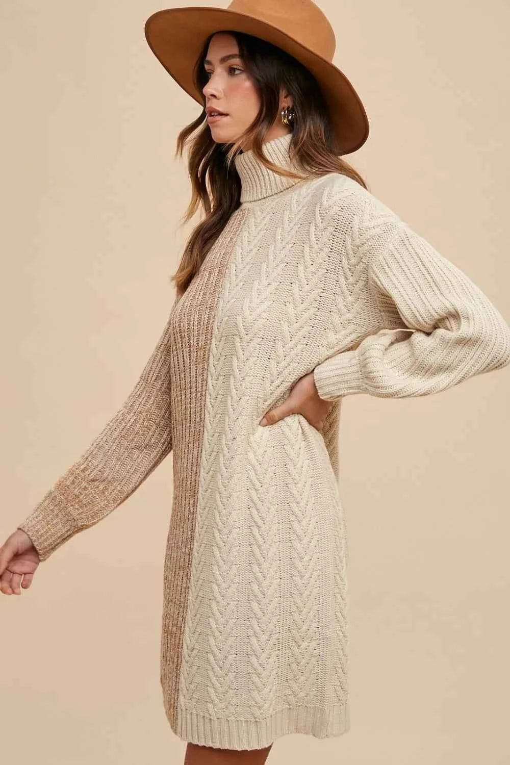 Annie Wear Color Block Turtleneck Sweater Dress