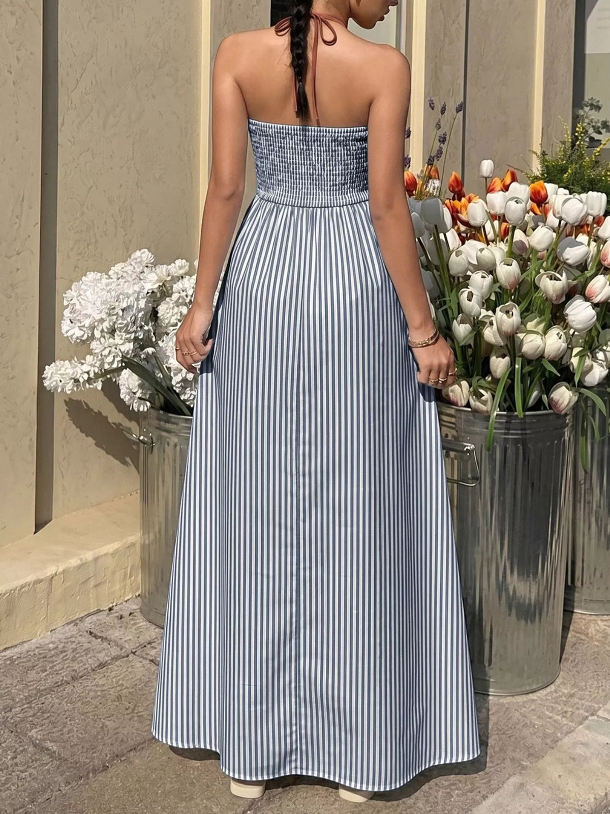 Striped Halter Neck Smocked Maxi Dress – photo 17
