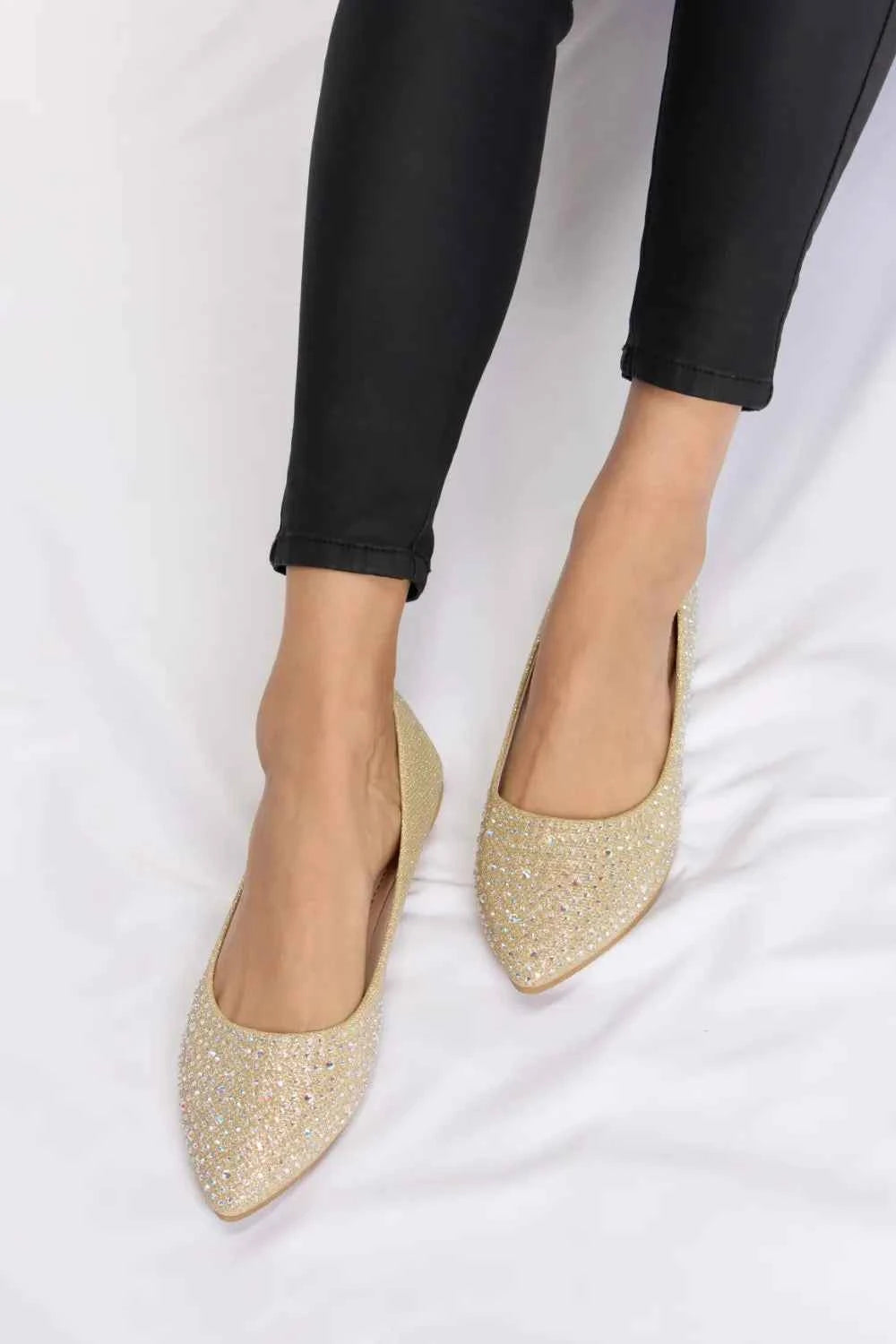 Elegant Rhinestone Embellished Flat Point Toe Slip-Ons by Forever Link