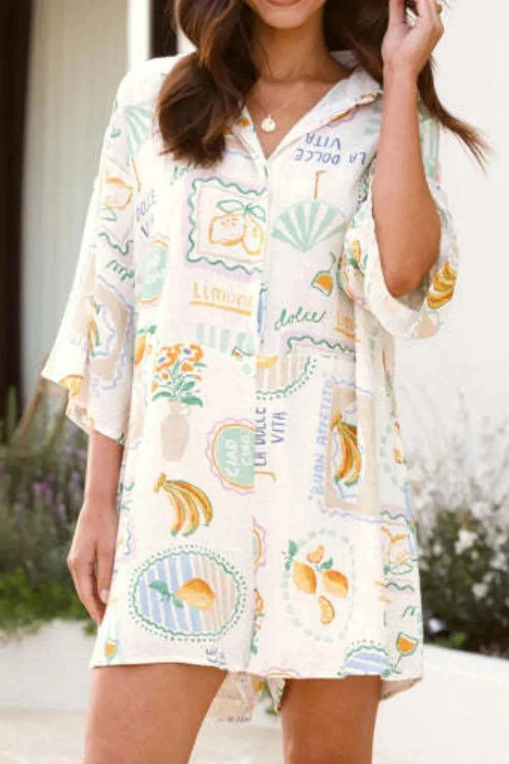 Printed 3/4 Sleeve Romper