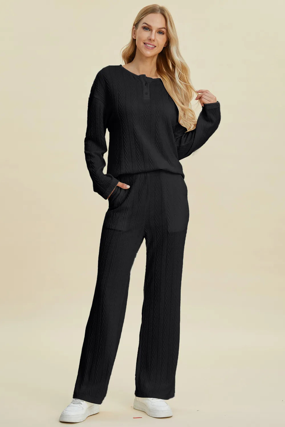 Cable-Knit Long Sleeve Top and Pants Set — Livostyle