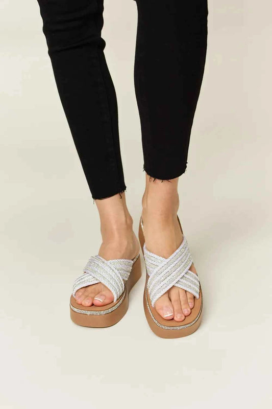 Glamorous Rhinestone Embellished Platform Wedge Sandals