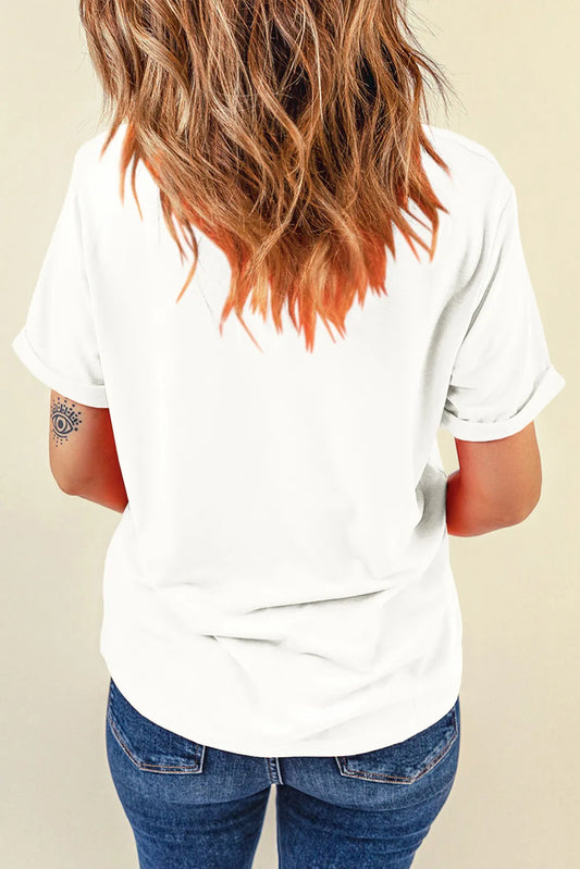 Sequin Star Round Neck Short Sleeve T-Shirt in White – photo 2