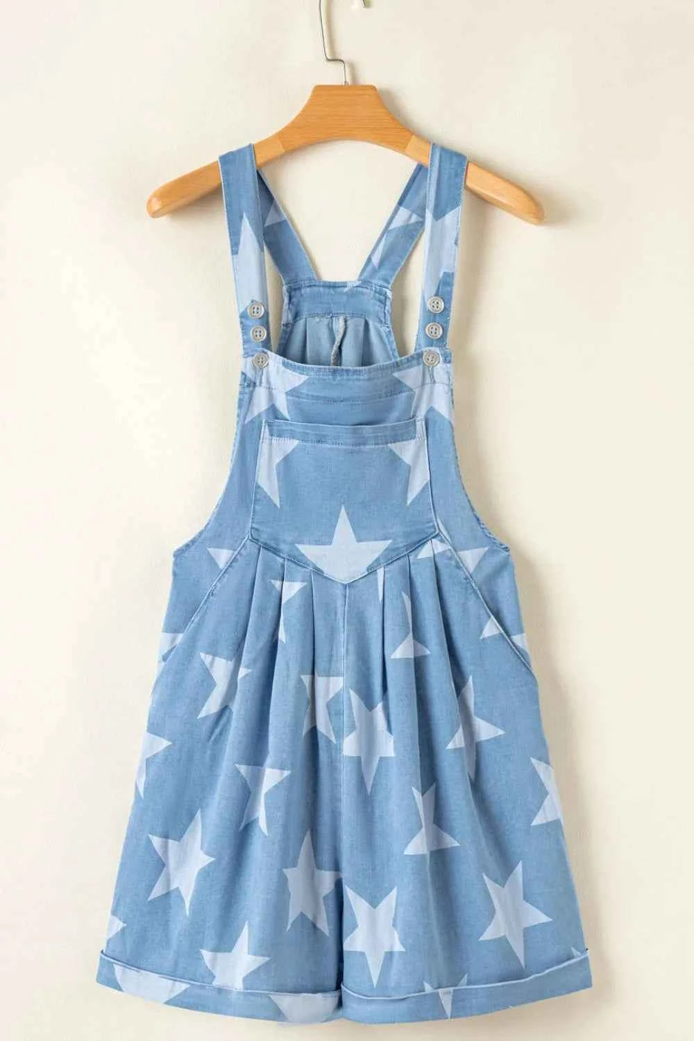 Star Print Square Neck Denim Overalls