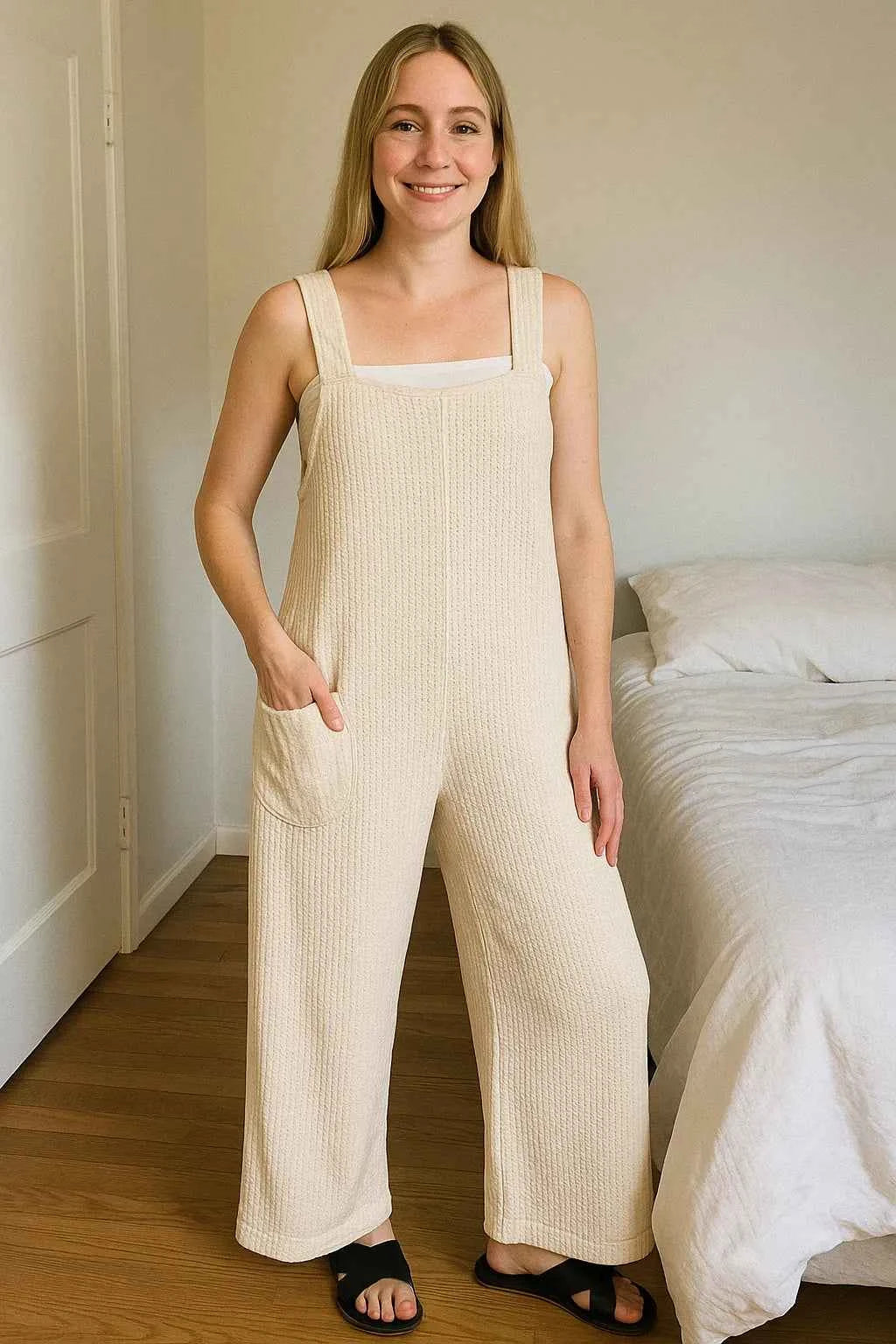 Zenana Knit Waffle Wide Leg Overalls