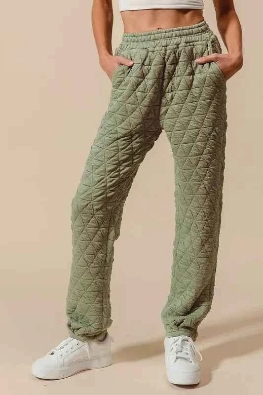 SO ME Triangle Quilted Straight Jogger Pants