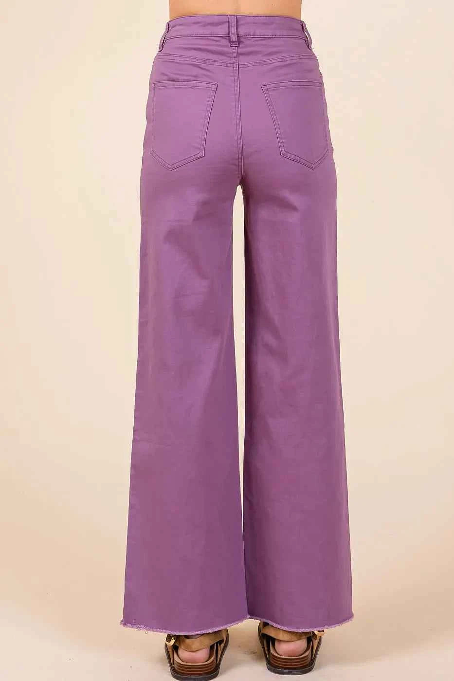 Mittoshop Twill High Waisted Button Fly Wide Leg Pants