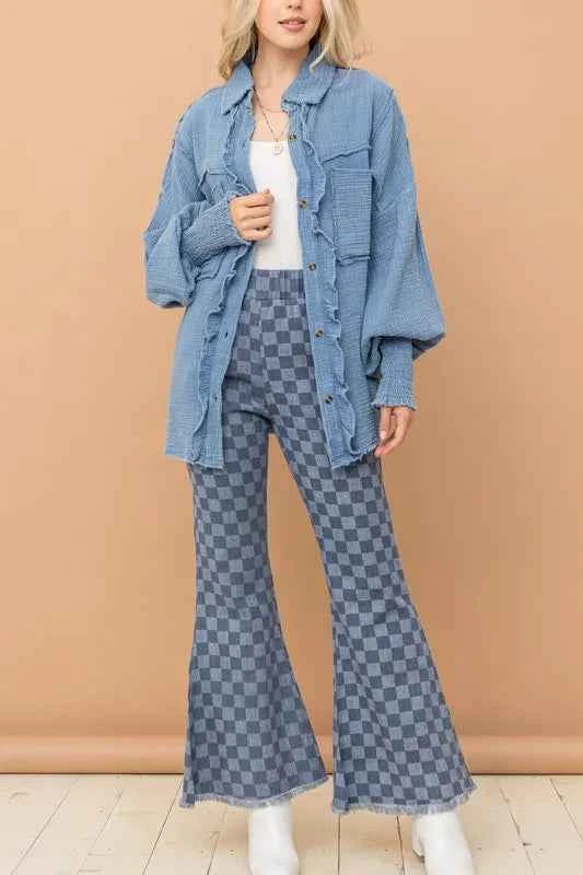And The Why Checkerboard High Waist Bell Pants