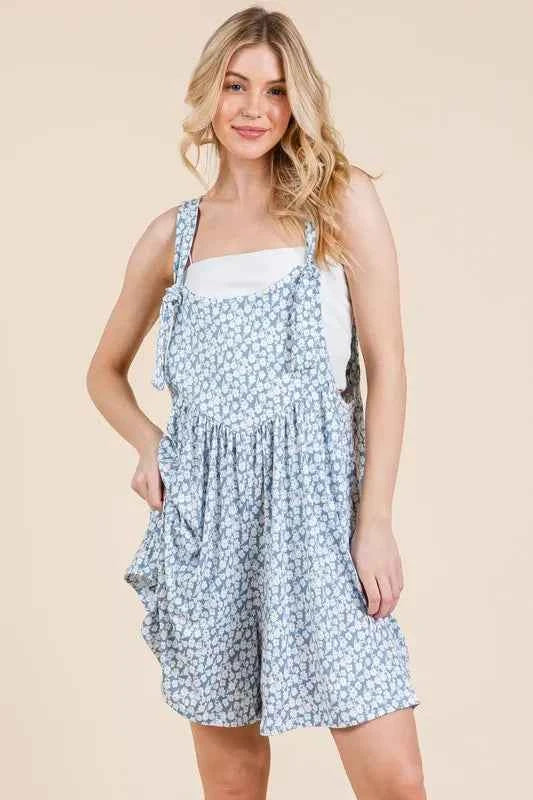 BOMBOM Floral Print Overalls with Pockets
