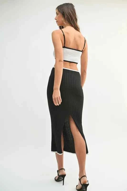 MABLE Ribbed Knit Color Block Cutout Midi Dress