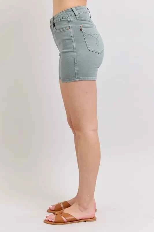 Judy Blue Full Size Hw Garment Dyed & Back Pkt Embroidery Shorts Plus Size