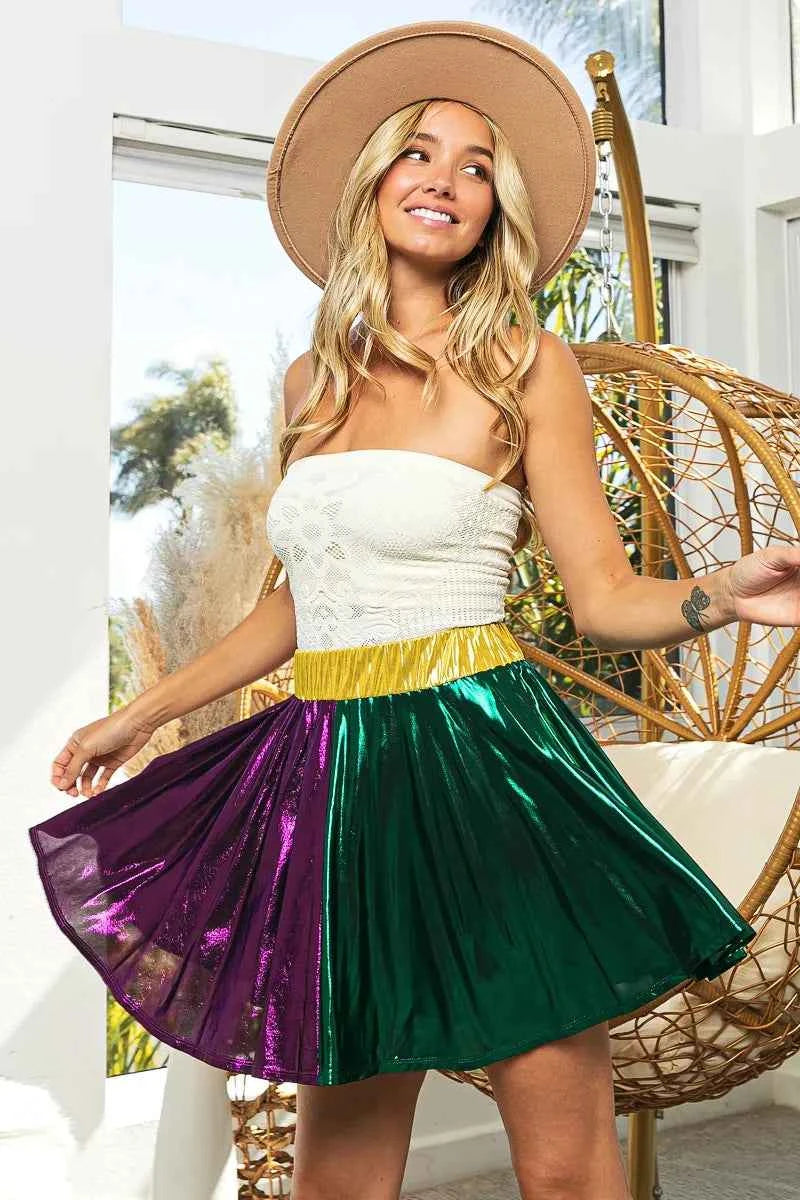 BiBi Mardi Gras Metallic Skater Mini Skirt