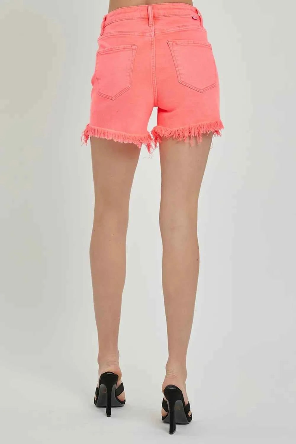 RISEN Raw Hem Asymmetrical Waist Denim Shorts