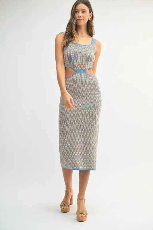 MABLE Multi Color Chevron Knit Bodycon Midi Dress