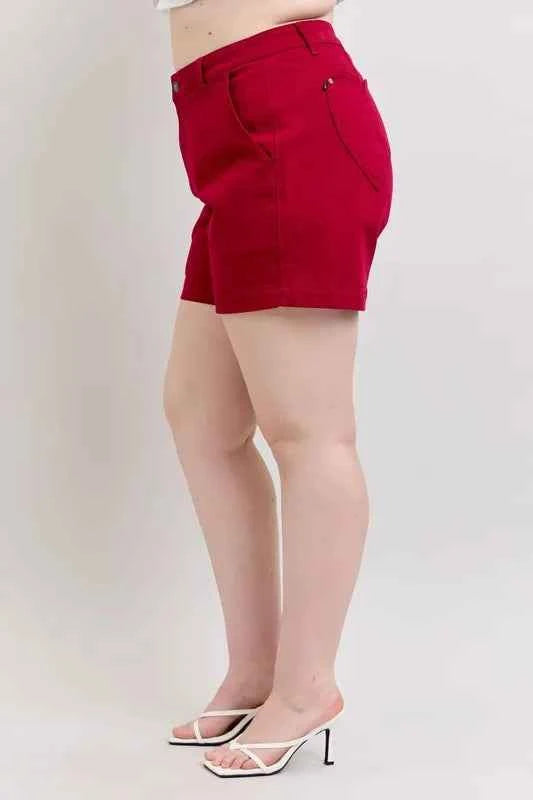 Judy Blue Full Size High Waist Tummy Control Garment Dyed Heart Shaped Denim Shorts Plus Size
