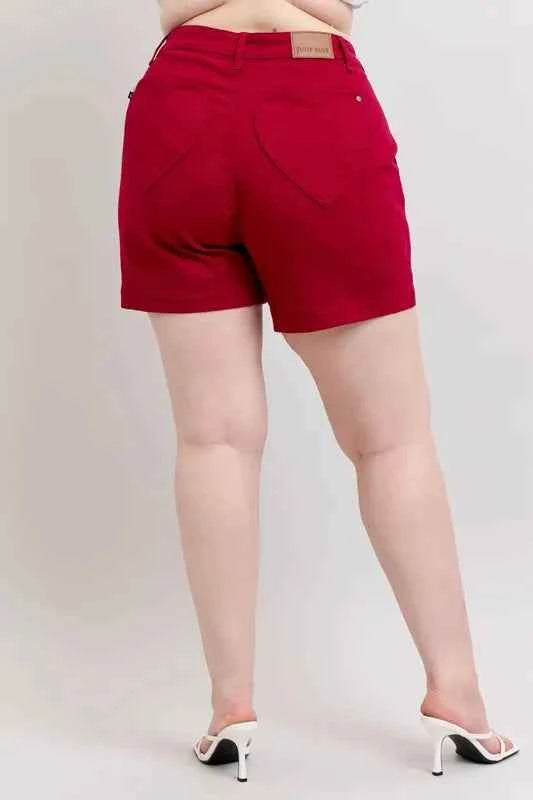 Judy Blue Full Size High Waist Tummy Control Garment Dyed Heart Shaped Denim Shorts Plus Size