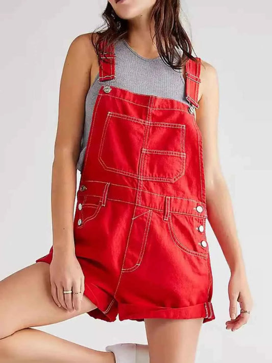 Wide Strap Square Neck Denim Overalls