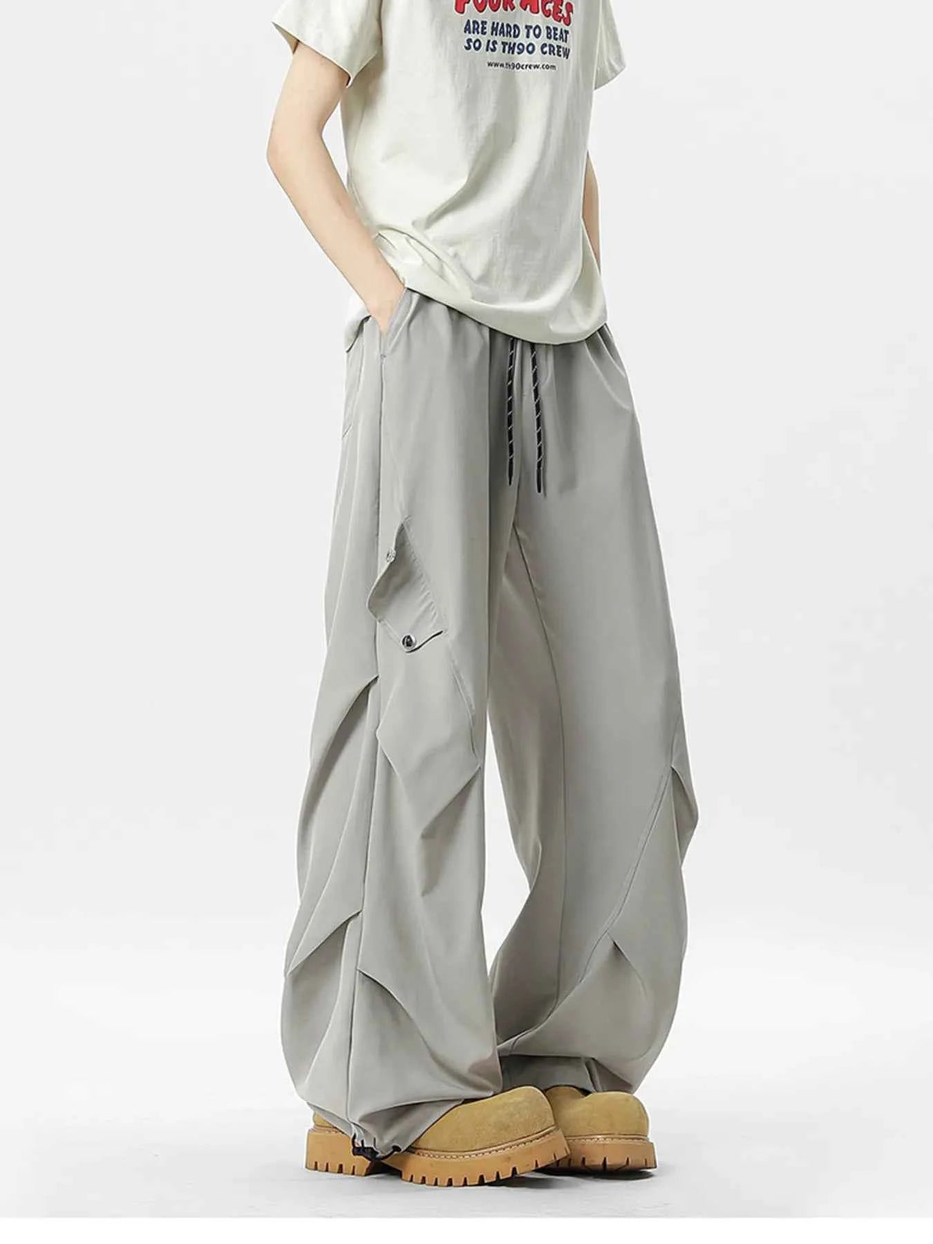 Men's Oversized Wide Leg Cargo Pants with Drawstring