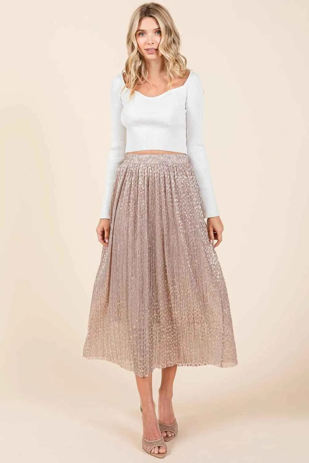 Mittoshop Metallic Glitter Speckle Print Elastic Midi Skirt