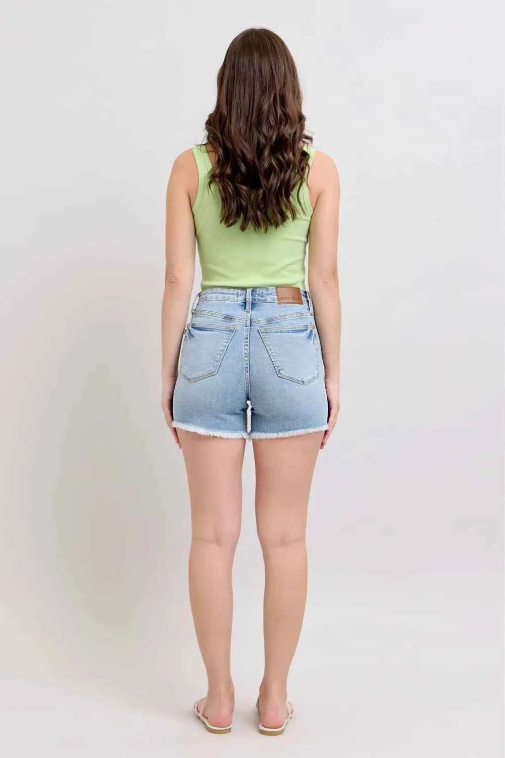 Judy Blue Full Size Tummy Control Raw Hem Denim Shorts Plus Size